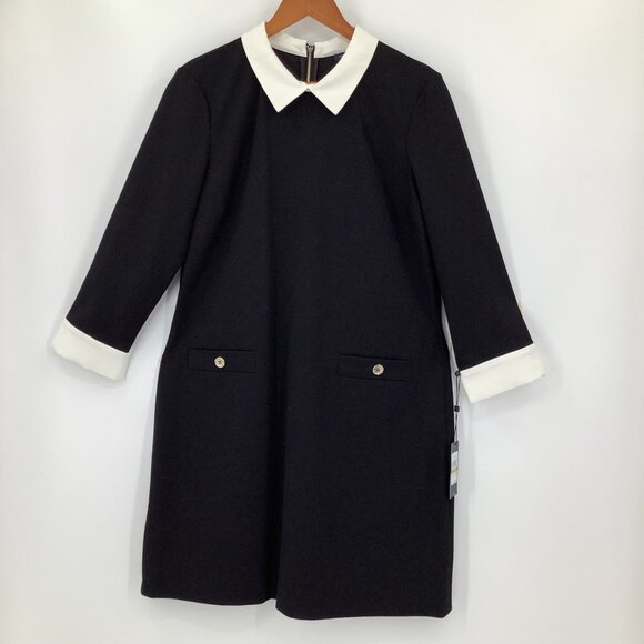 Tommy Hilfiger Women's Black White Collar Shift Dress Size 14 Pockets - Picture 2 of 8